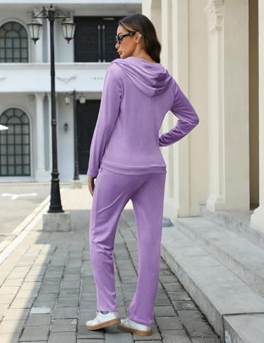 Marvmys Womens Velour Sweatsuits Sets Sweat Suit 2 Piece Outfits Velvet Tracksuit Jogging Workout Set with Jacket Lilac XL - Thumbnail 6