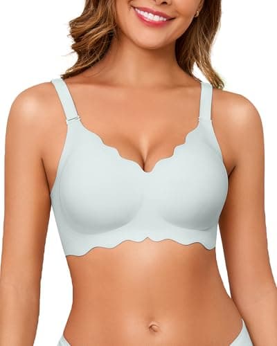 Seamless Jelly Bras for Women No Underwire Push Up Bra Full Coverage V-Neck Wirefree Bralettes Soft T-Shirt Everyday Bra, Blue, Large - Image 1