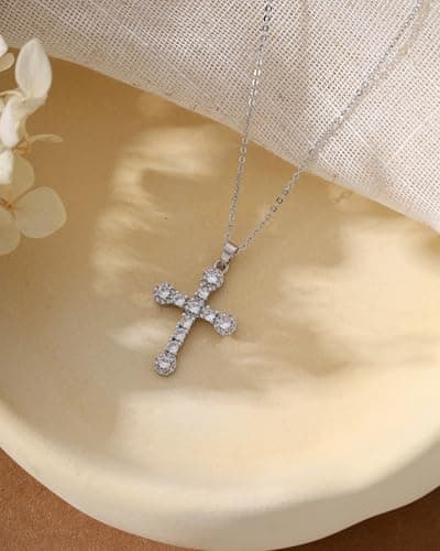 Solistra Cross Necklace for Women, Silver Plated Cubic Zirconia Big Cross Faith Pendant Necklace, Trendy Christian Religious gifts for women - Thumbnail 4