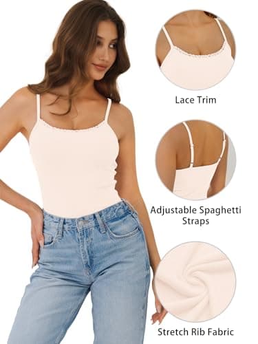 GKBK Camisole Tops for Women Lace Spaghetti Tank Top Y2k Scoop Neck Undershirts Fitted Going Out Summer Cami Tops 2026 Trendy Apricot XL - Thumbnail 6
