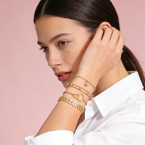 Alegend Bracelets Sets 14K Gold Plated Stackable Boho-Chic Layered Design Leaf-Shaped Links Casual Elegance Jewelry - Thumbnail 4