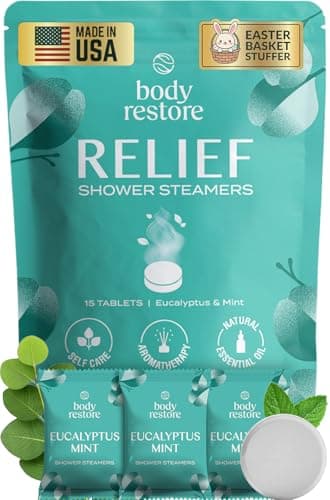 Body Restore Shower Steamers Aromatherapy 15 Pack – Easter Basket Stuffers, Easter & Birthday Gifts for Women & Men, Girls & Boys, Stress Relief & Relaxation Self Care – Eucalyptus - Image 1