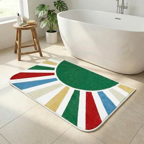 BLESWIN Bathroom Rugs Non Slip, 24x43 Washable Fluffy Colorful Bath Mat, Aesthetic Ultra Soft Rainbow Sun Bathmat for Home Decor Bedroom Kids Room, Leaf Green - Image 1