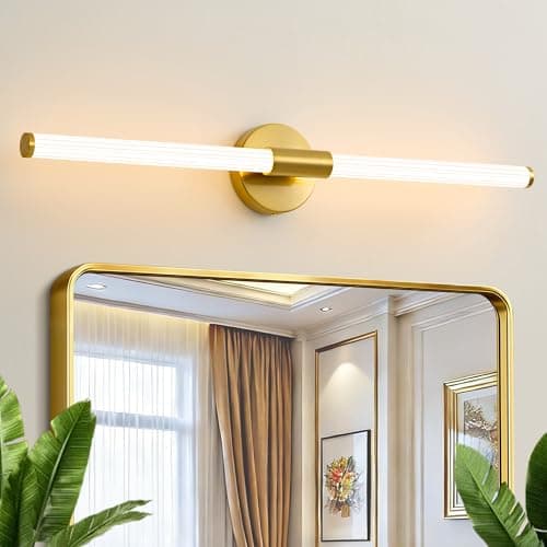 Gednbo Dimmable LED Bathroom Vanity Lights 360° Full Lighting Bathroom Light Fixtures Over Mirror Vanity Light Bar Modern Wall Sconce Warm White for Bedroom Living Room Hardwired Gold, 31 inch - Image 1