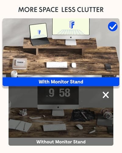 FLEXISPOT Standing Desk with Monitor Stand, 48 x 24 Inches One-Piece Electric Height Adjustable Computer Desk with Cup Holder for Home Office, Rustic - Thumbnail 4