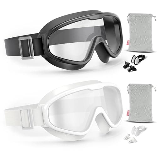 Aegend 2PCS Adult Swim Goggles with Fabric Strap, Kids Swimming Goggles Wide View No Leaking Pool Goggles for Kid Youth Adult