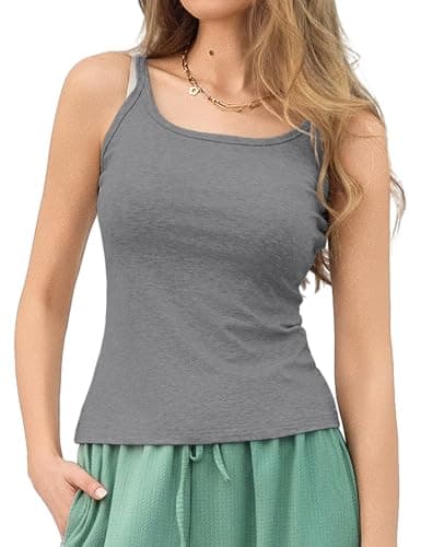 Totatuit Womens Slim-fit Camisole Casual Square Neck Spaghetti Strap Tank Top for Yoga Stretchy Y2K Going Out Summer Basic Sleeveless Top Beachwear Layering Cami Undershirts Dark Grey X-Large - Image 1