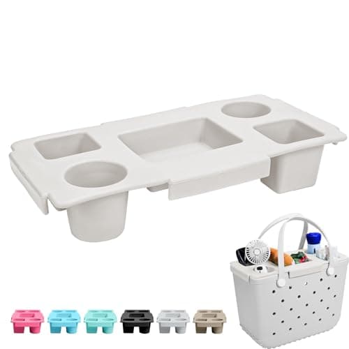 ZYTONGMAO Tote Topper Tray Accessories for Bogg Bag Large Only – Waterproof EVA Table Top Organizer Lid with Cup Holder, Snack, Phone & Drink Holders for Beach, Pool, Picnic, Travel (White) - Image 1