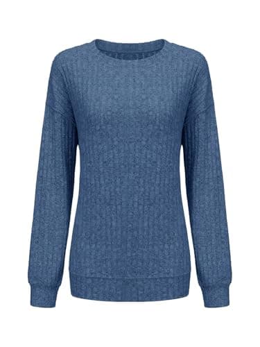 STOLKISS Oversized Long Sleeve Shirts for Women Cute Ribbed Sleeve Sweatshirt Autumn Winter Pullover Trendy Tops Blue - Image 1