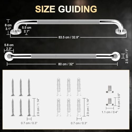 supregear Grab Bars for Bathtubs and Showers, Anti Slip Bathroom Grab Bars for Seniors, 304 Stainless Steel Safety Shower Handle, Toilet Handicap Elderly Assist Bathroom Wall Handle, 32 inch - Thumbnail 3