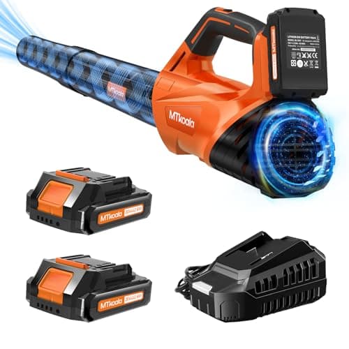 2026 Upgrade Leaf Blower,Leaf Blower Cordless with 2 * 2.6AH Batteries and Fast Charger, 450CFM &150MPH and 2 Speed Mode, Lightweight Electric Leaf Blowers for Lawn,Yard, Leaves, Dust Care (Orange) - Image 1