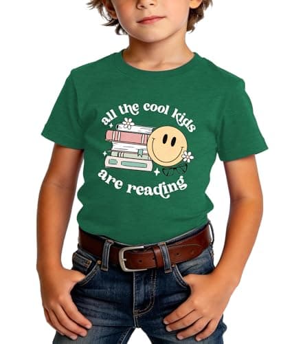 Reading Book Shirt Kid-All The Cool Kids are Reading Short Sleeve Toddler Read Tee Tops for Boy Book Lovers Shirt Girl B-Green - Thumbnail 2