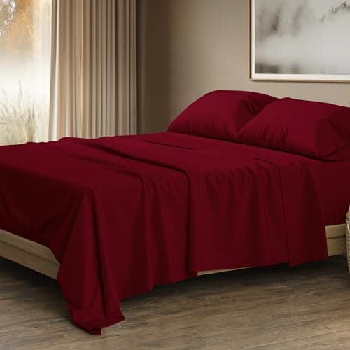 THREAD SPREAD 100% Egyptian Cotton King Size Sheets Set - Luxury 1500 Thread Count Egyptian Cotton Sheets King Size, 17" Deep Pocket, Soft, Cooling Sateen Weave Hotel Quality Bedding Set - Burgundy - Image 1