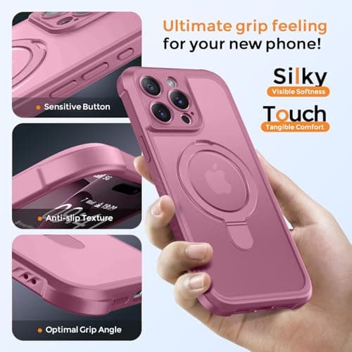 MOCCA Design for iPhone 15 Pro Case with Magnetic Invisible Stand [Full Camera Protection] [Compatible with Magsafe] Military Drop Shockproof Translucent Matte Phone Case Cover 6.1",Lavender Purple - Thumbnail 6
