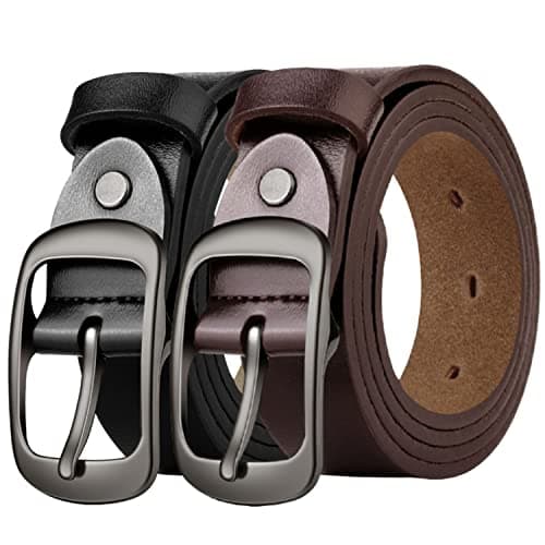 West Leathers [2 Pack Women's Belt Genuine Leather Belts - Classic Pin Buckle Cowhide Waist Belt for Jeans, Dresses, and Casual Outfits (X-Small: 25"-26") - Image 1