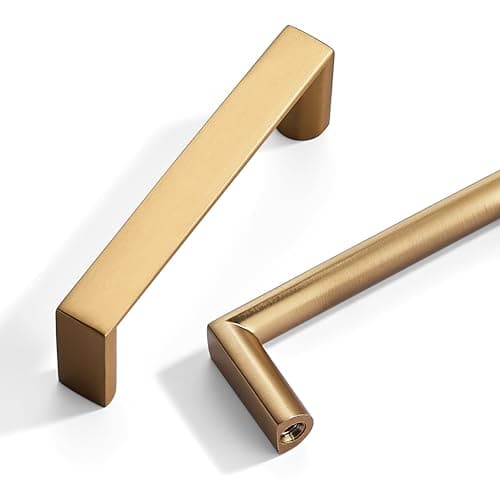Synkylux 10 Pack Brushed Brass Cabinet Pulls 3-inch(76mm) Hole Center Kitchen Cabient Hardware Gold Cabinet Handles Drawer Pulls,Cabinet Pulls,Cupboards, Dressers and Square Solid Metal Hardware - Image 1