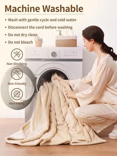 Bearhug Electric Blanket King Size 100" x 90", Dual Controller Heated Blanket Beige, Velvet & Sherpa, 10-Heat Levels & 1-12H Auto Off, 5 Year Warranty, Over-Heat Protect, ETL, Machine Washable - Thumbnail 6