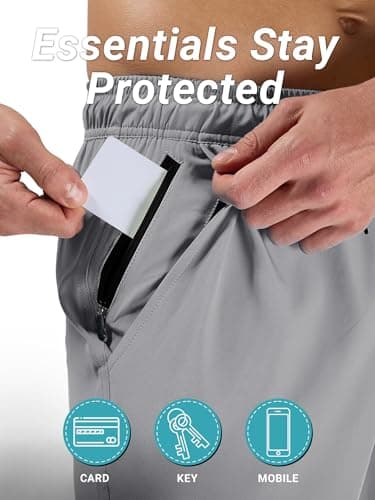 Arcweg Men's Swim Trunks with Compression Liner and Zipper Pockets Quick Dry 2XL Bathing Suit Board Swimming Shorts Grey - Thumbnail 5