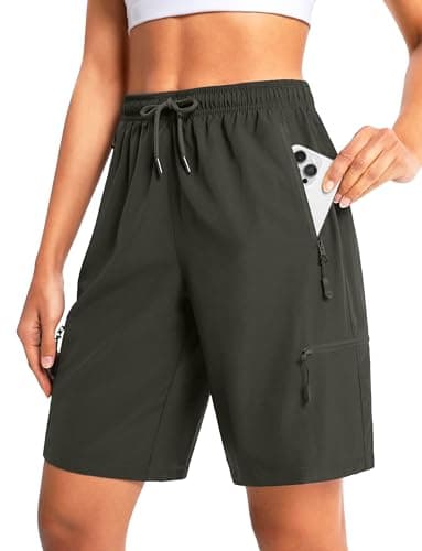 Cyasundent Women's 9" Hiking Cargo Shorts Lightweight Stretch Quick Dry Athletic Golf Summer Bermuda Shorts for Women (Army Green_XXL) - Image 1