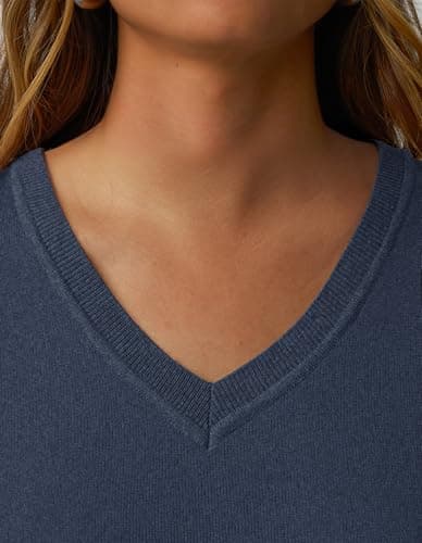GKBK Cashmere Sweaters for Women V Neck Lightweight Pullover Oversized Loose Fit Long Sleeve Tops Business Casual Fall Fashion Outfits 2025 Trendy Navy Blue - Thumbnail 4