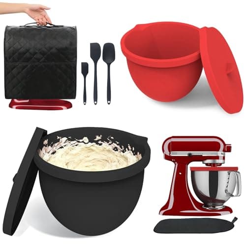 Silicone Bowl Liners for KitchenAid 5 Quart Tilt-Head Mixer,Set of 2 with Lids,Accessories include Mixer Slider Mat,Stand Mixer Dust-proof Cover,Silicone Spatula Set - Image 1
