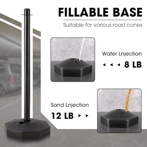 Outspurge 6 Pack Traffic Delineator Post Cones, Plastic Stanchion Post Set with Fillable Base and 5.4 Ft Chains, Traffic Control Warning Parking Lot for Parking Lot Construction, garages (Black) - Thumbnail 3