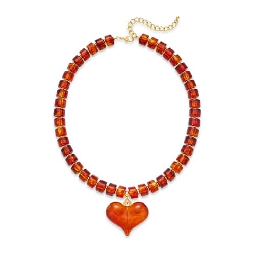 SHANTYSON Amber Chunky Heart Penadnt Necklace for Women Exaggerated Statement Puff Heart Necklaces Acrylic Beaded Chain Jewelry Gift - Image 1