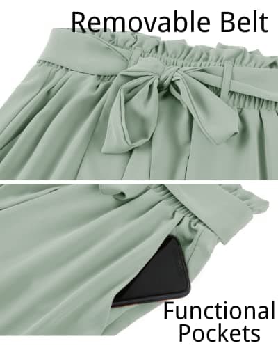SySea Womens Wide Leg Palazzo Pants High Waisted Casual Cropped Paperbag Flowy Trousers with Belted - Thumbnail 3