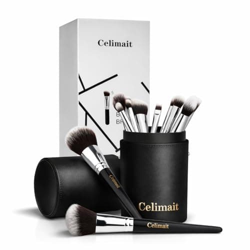 Celimait Makeup Brushes Set Professional & Beginner Friendly with Uniquely Designed Case, Soft Synthetic Bristles for Foundation Contour Blush Concealer Highlight Blending Eyeshadow, 12Pcs(Dark Black) - Image 1