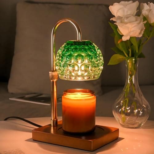 Cawalap Candle Warmer Lamp Timer - Christmas Gifts for Women Mom, House Warming Gifts New Home Decor Modern Farmhouse Decor, Glass Candle Warmer Wax Melt with 2 Bulbs Green - Image 1