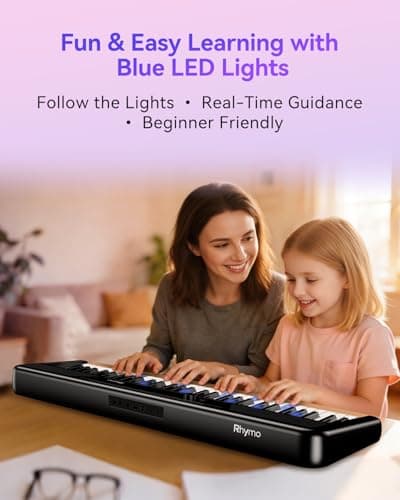 Rhymo 61 Keys Smart Keyboard, Lighted Up Keys Electric Piano Keyboard, Learning Keyboards Piano for Beginners with 29 Demo Songs, 128 Tones, 128 Rhythms, Built-in LED Lights & Apps, Speakers - Thumbnail 2