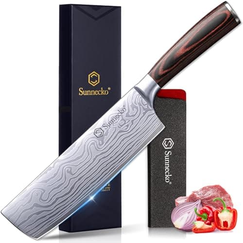 Sunnecko Japanese Nakiri Knife 7 Inch - Carbon Steel Chef Knife Vegetable Cleaver with Sheath, Kitchen Gift for Home Cooks, Professional Kitchen Knife Gift Box