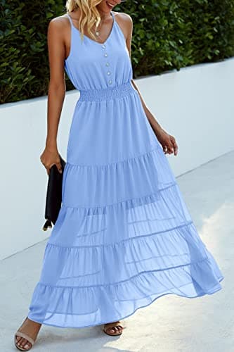 PRETTYGARDEN Women's Casual Summer Dress Spaghetti Strap Sleeveless High Waist Beach Long Maxi Sun Dresses (Light Blue,Medium) - Thumbnail 4
