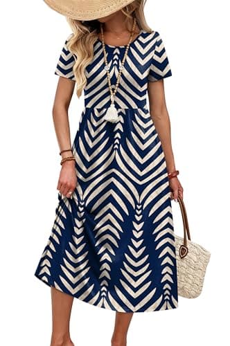 OFEEFAN Striped Maxi Midi Long Dresses for Women 2026 Spring Summer Sundress Beach Vacation Flowy Clothes Cruise Outfits Print 2 L - Image 1