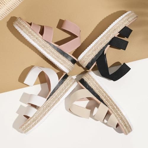 Vepose Women's Cute Platform Wedge Sandals Open Toe, Espadrilles Sandals with Double Elastic Strap, 876 - White, Size 11 US (CJY876 White 11) - Thumbnail 3