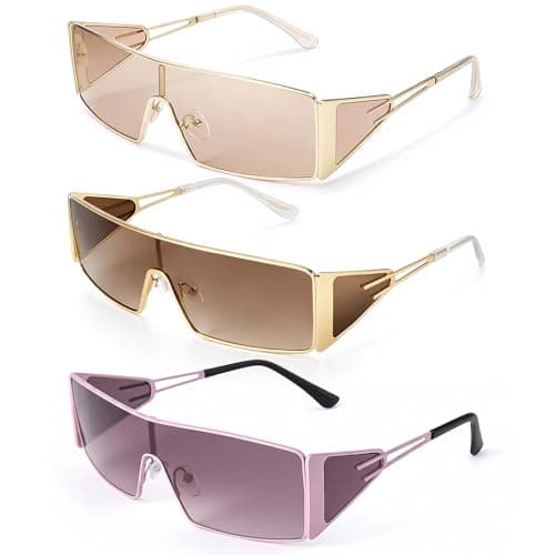 JATEBI Y2K Sunglasses for Women Men, 3 Pairs Oversized Rimless Star Sun Glasses 2000S Aesthetic Wrap Around Glasses Fashion Cool Shield Shades - Image 1