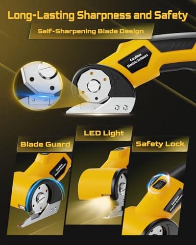 BaycoreX Cordless Electric Scissors,3000mAh Cardboard Cutter Rechargeable,Electric Box Cutters with 2 Blade, 4V Upgrade Motor,Safety Lock & LED Light, Powerful Cutting Tool for Paper,Carpet - Thumbnail 5