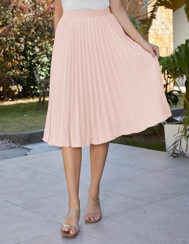 GRACE KARIN Womens Ladies Summer Boho Flared Pleated Skirt A-line Midi Skirts Light Apricot XL - Thumbnail 5