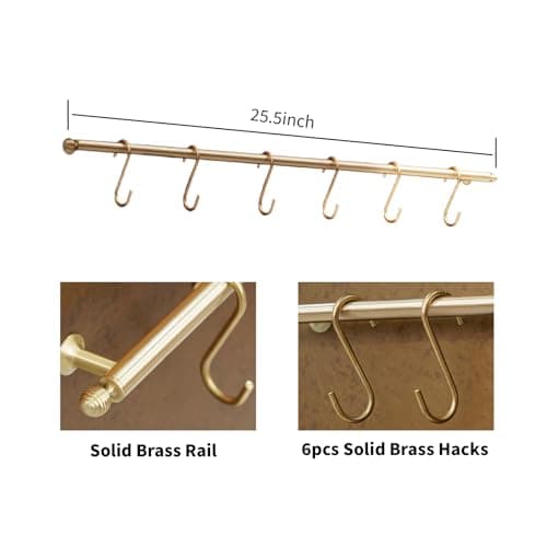 Fietrexa 29.5“x29.5” Brass Finish 304 Stainless Steel Rang Hood Backsplash with Solid Brass Rail & S Hooks,Vintage Style,Kitchen Wall Decor and Protection,Stove Guard. - Thumbnail 5