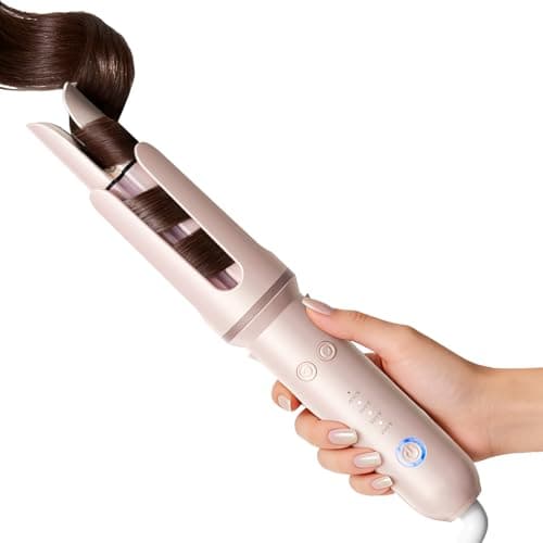 DYHOO Professional Automatic Rotating Curling Iron for Long Hair, 1.25” Curling Wand for Loose Curls & Beach Waves, Ionic Ceramic Hair Curler, Anti-Scald & Tangle-Free, Dual Voltage, Pink - Image 1