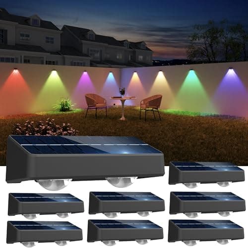 nibuuecer Solar Fence Lights 8 Pack 9 Colors & 11 Lighting Modes Solar Wall Lights Outdoor Waterproof IP65 RGB Color Changing Fence Lights Solar Powered for Garden Yard Patio Deck Step Patio Wall - Image 1