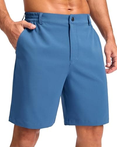 Pudolla Men's Casual Shorts 9" Lightweight Golf Shorts with 3 Pockets Stretch Quick Dry Comfy Work Shorts（Blue 9_3XL - Image 1