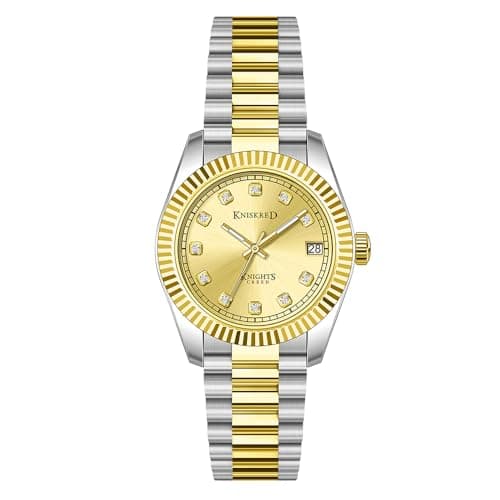 KNISKRED Classic Watch for Women with Crystal Accented and Solid Stainless Steel Band Ladies Dress Watch Water Resistant (Silver Gold) - Image 1
