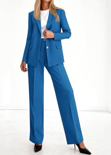 KIRUNDO Womens Suits 2 Piece Set Business Casual Blazer Jacket Wide Leg Dress Pants Suits Professional Work Office Outfits(Blue, XX-Large) - Thumbnail 3