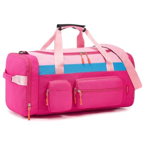 WOOMADA Kids Travel Bag with Shoe & Wet Pockets, Carry On Duffle Bag for Overnight Trips, Sports, School(hot pink) - Image 1