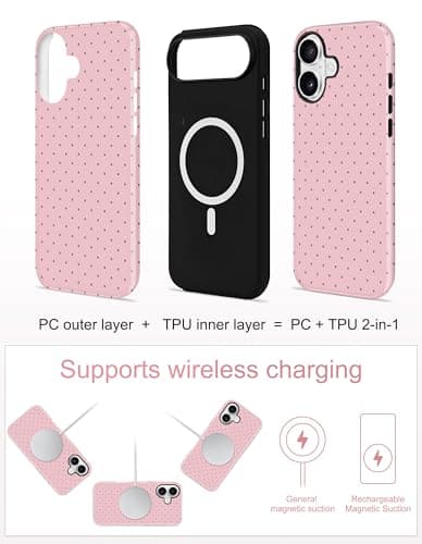 Aitipy Magnetic Polka Dot Phone Case for iPhone 16 Plus, Compatible with MagSafe, Cute Pink Polka Dots Aesthetic Soft TPU and Hard PC Shockproof Protective Phone Cover for Women Girls-Shiny - Thumbnail 2
