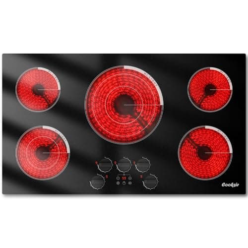 Cooksir Upgraded 36 Inch Electric Cooktop 5 Burners - Powerful 9200W Built-in(34.25"x19.3") Electrical Stove, Electric Cook Top 30 In Knob Control, 99 Minutes Timer, Safety Lock, 220-240V Hard Wired - Image 1