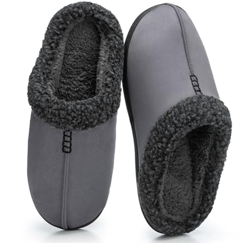 GOEWY House Slippers for Men with Memory Foam Indoor Outdoor Moccasin House Shoes Warm Slip On with Non-Slip Sole Gifts For Men Him Dad Grey 11 12 - Image 1