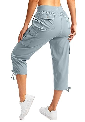 Soothfeel Women's Cargo Capris Pants with 6 Pockets Lightweight Quick Dry Travel Hiking Summer Pants for Women Casual (Light Grey, S) - Thumbnail 2