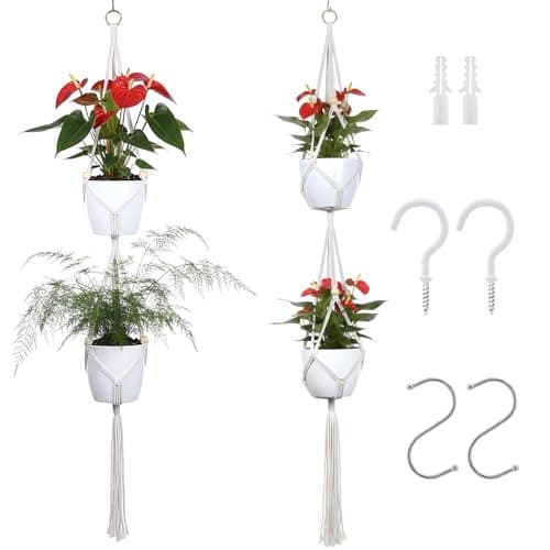 Dntorx Macrame Plant Hanger, 2 Pack 50 Inch Hanging Plant Holder Indoor Outdoor Hanging Planter Basket with Hooks for Living Rooms, Balcony, Hallway, Kitchen, or Office - Image 1